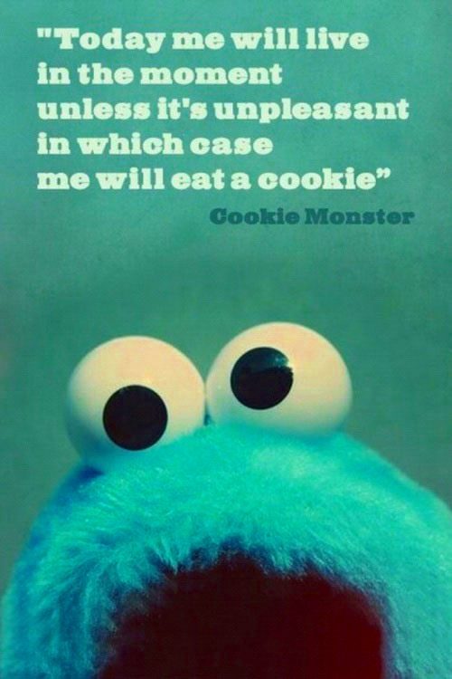 Today me will live in the moment unless it's unpleasant in which case me will eat a cookie.